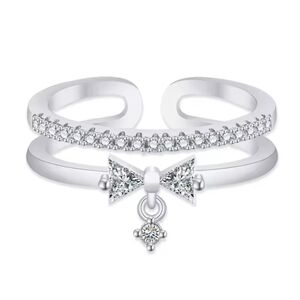 Elegant Silver Bow Adjustable Ring.